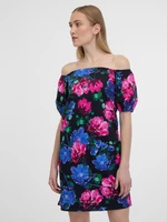 Růžovo-černé dámské květované šaty ORSAY