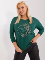 Tmavě zelená halenka plus size s kamínky