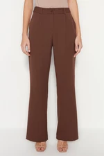 Trendyol Ciemnobrązowe spodnie z wysokiej talii z szerokimi nogawkami / plisowane spodnie z szerokich nogawek