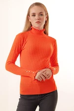 Bigdart 15786 Buttoned Turtleneck Sweater - Orange