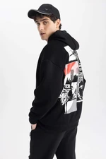 DEFACTO Oversize Fit Hooded Kangaroo Pocket Printed Soft Fluffy Sweatshirt