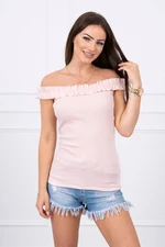 Shoulder length blouse with powder pink ruffles