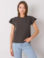 RUE PARIS Dark khaki cotton blouse