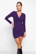 Trendyol Purple, Double Breasted, Fitted Mini Knit Dress