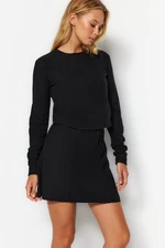 Trendyol Black Off-Shoulder Crew Neck Crop Knitted Blouse With Thessaloniki/Knit Look