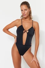 Trendyol Black Deep-Decollete Piping Regular Leg Swimsuit