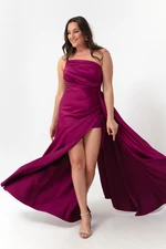 Lafaba Women's Plum One-Shoulder Plus Size Satin Evening Dress & Prom Dress