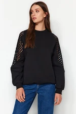 Trendyol Black Mesh Detail Thick Fleece Inside Regular/Normal Knitted Sweatshirt