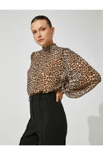 Koton Leopard Patterned Blouse Standing Collar