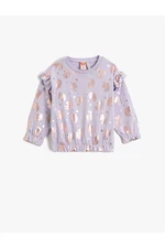 Koton Shiny Unicorn Print Sweatshirt with Frill Detailed Long Sleeves, Elasticated Cuffs and Waist.