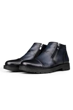 Ducavelli Liverpool Genuine Leather Non-Slip Sole Zippered Chelsea Daily Boots Navy Blue.