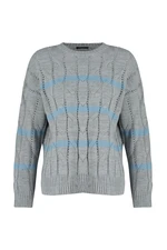 Trendyol Gray Striped Crewneck Knitwear Sweater