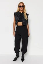 Trendyol Black Pleated Crepe Fabric Balloon Jogger Knitted Pants with Cargo Pocket