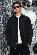 Trendyol Men's Black Oversize Fit Textured Shirt Jacket