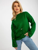 Green women's oversize sweater with holes