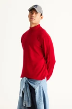 ALTINYILDIZ CLASSICS Men's Red Anti-Pilling Standard Fit Normal Cut Half Turtleneck Knitwear Sweater.