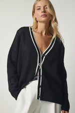 Happiness İstanbul Women's Black Stripe Detailed Knitwear Cardigan