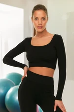 Trendyol čierny bezšvový/bezšvový crop extra pružný pletený športový top/blúzka