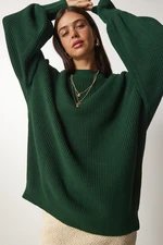 Happiness İstanbul Women's Emerald Green Oversize Basic Knitwear Sweater