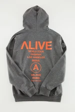 Trendyol Anthracite Melange Men's Oversized Hooded Sweatshirt with text and print on the back.