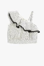 Koton Girl's One-Shoulder Frilly Crop Polka Dot Blouse