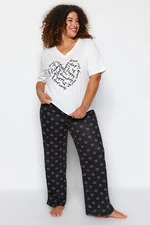 Trendyol Curve White Heart Pattern Knitted Pajamas Set