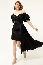 Lafaba Women's Black Evening Dress with Straps and Tail.