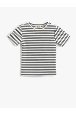 Koton Round Neck T-shirt with Ribbed Short Sleeves