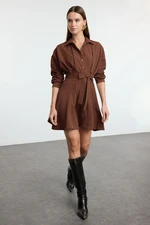 Trendyol Brown Mini Woven Shirt Dress with Open Waist Skirt