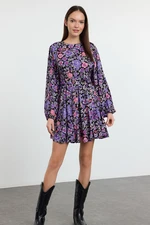 Trendyol Purple Belted Floral Mini Woven Dress