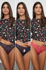 Trendyol Red 3-Pack Cotton New Year's Thong Knitted Panties