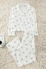 Trendyol White Cotton Floral Covered Pocket Detailed Knitted Pajama Set