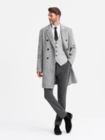 Ombre Elegant double-breasted men's herringbone coat - grey