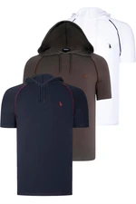 TRIPLE SET T8570 DEWBERRY HOODED MEN'S T-SHIRT-NAVY BLUE-WHITE-KHAKI