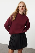 Trendyol Claret Red Oversize/Relaxed Cut Basic Crew Neck Thick/Polar Inside Knitted Sweatshirt