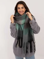 Black-gray winter scarf with fringe