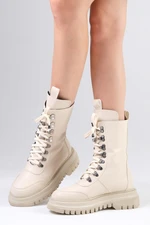 Mio Gusto Women's Beige Colored Ankle Boots with Leather Shearling Für Lined.