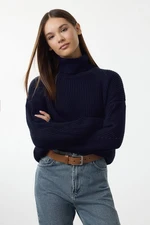 Trendyol Navy Blue Crop Turtleneck Knitwear Sweater