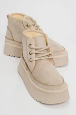 LuviShoes Ovela Women's Beige Thick Sole Laced Sports Boots