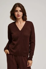 Sweater with metal thread and V-neck