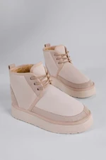 Shoeberry Women's Buggies Beige Hairy Short Suede Flat Boots Beige Textile