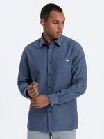 Ombre Men's cotton shirt with pocket REGULAR FIT - blue