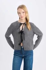 DEFACTO Regular Fit Crew Neck Tied Knitwear Cardigan