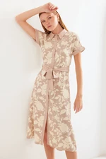 Bigdart 2455 Patterned Shirt Dress - Beige