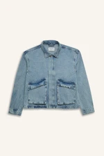 DEFACTO Polo Collar Zippered Jean Jacket with Pocket