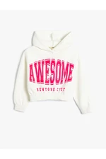 Koton Hooded Crop Sweatshirt Cotton Slogan Printed