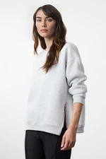 Trendyol Grey Melange Thick Polar Fleece Zipper Detailed Oversize/Wide Cut Knitted Sweatshirt