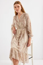 Bigdart 2137 Patterned Chiffon Dress - Light Beige