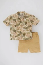 DEFACTO Baby Boy Tropical Patterned Flared Poplin Shirt and Shorts 2-Piece Set