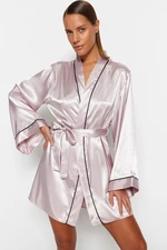 Trendyol Powder Belted Piping Detailed Wide Sleeve Satin Woven Dressing Gown